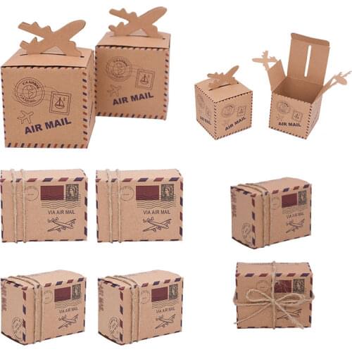 10Pcs Kraft Paper Candy Box Travel Theme Airplane Air Mail Boxes Gift Packaging Wedding Birthday Decor Party Favor Supply