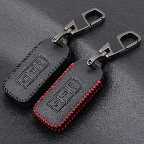 3 Button Leather Car Key Case Cover For Mitsubishi Outlander 2016 Lancer 10 Pajero Sport EX ASX Colt Grandis L200 Car Key Shell