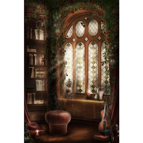 Laeacco Fairytale Study Bookshelf Window Scene BaBy Child Photography Backgrounds Vinyl Photographic Backdrops For Photo Studio