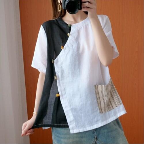 Summer Chinese Style Clothing Women Retro Blouse Tops Casual Linen Shirt Traditional Hanfu Elegant Fashion Oriental Tops 31194