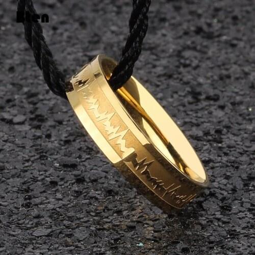 Bten New Fashion Gold/Silver Color Stainless Steel Couple Rings For Women Men 6mm Wide Heartbeat Finger Ring Valentines Day