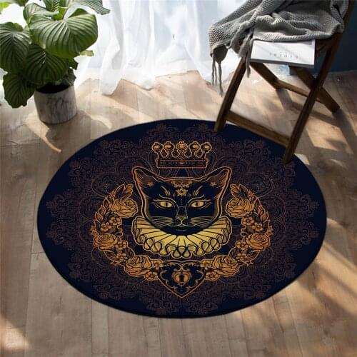 Fashion Cat Queen Floor Mat Royal Cat Cartoon Round Carpet Luxury for Kids Adults Pet Print Area Rug Round Carpet