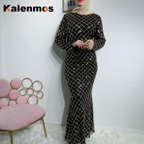 Muslim Hijab Dress Women Elegant Plaid Sequin Middle East Abaya Maxi Dress Musulman Kimono Isalmic Clothing Dubai Arab Long Robe