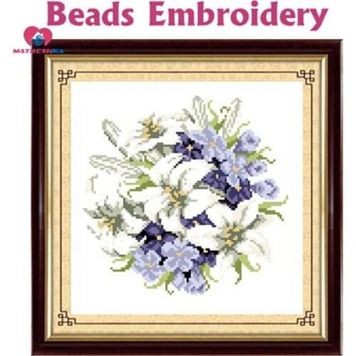 25cm x 25cm Partial beadwork kit winter flower 11CT counted Accurate printed fabric cross stitch Beads embroidery set