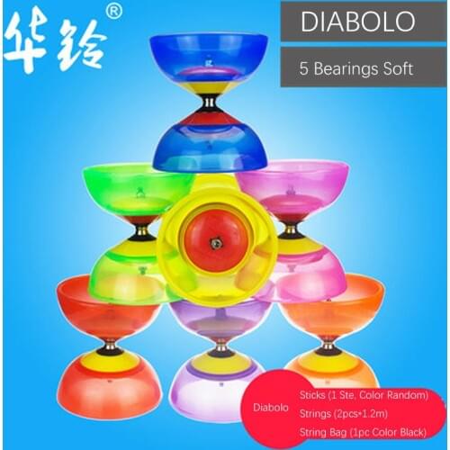Diabolo 12.5cm Weight 260g, 5 Bearings, Soft, 7 Colors For Select, Set Packing (Sticks, Bag, Spare Strings)