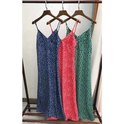2020 New Women Chic Spaghetti Strap Sleeveless Dress Flower and Star Print French Fresh Trumpet Mermaid Midi Dress