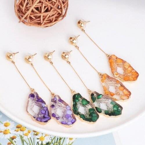 NEW Gold Metal Resin Earrings for Women Long Geometric Pendant Earings Fashion Jewelry Statement Earrings Vorbellen Voor Vrouwen