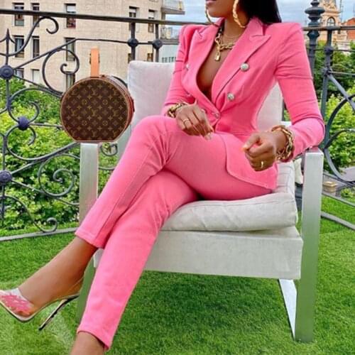 BAMBOOBOY New Fashion Elegant Women Coat Straight Pants Casual Business Suit Work Two Piece Set ZL1330