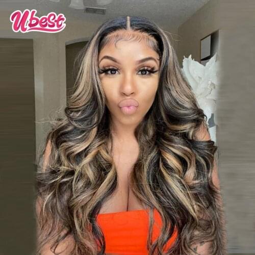 Highlight Wig Human Hair Transparent Lace Frontal Wig Indian Lace Front Body Wave Wigs for Black Women 30 Inch Pre Plucked