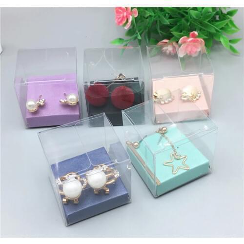 50pcs 4x4x4cm Plastic Boxes + 50pcs Earring Card, Clear PVC Packaging Box to display Earring/Ring/Craft/Candy