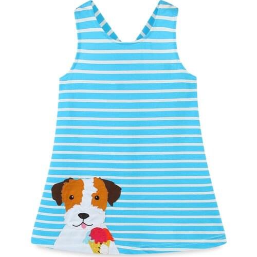 Frocks for Girls 2021 Summer Baby Girl Clothes Sky Blue Striped Dog Sundress Pinafore Sleeveless Animal Dress for Kids 2-7 Years