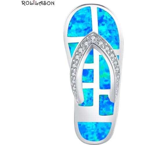 ROLILASON Flip flops Design Blue Fire Opal 925 Silver Necklace Pendants AAA Zircon Fashion Jewelry for Women OPS686