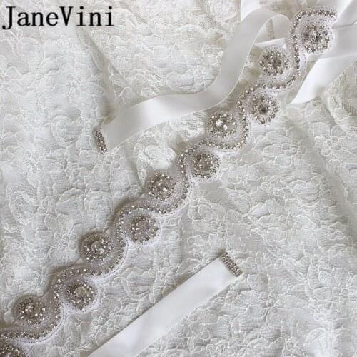 JaneVini Luxury Bridal Dress Belt With Stones Silver Crystal Rhinestones Ribbon Wedding Belts Sashes Womens Wedding Belt Bride