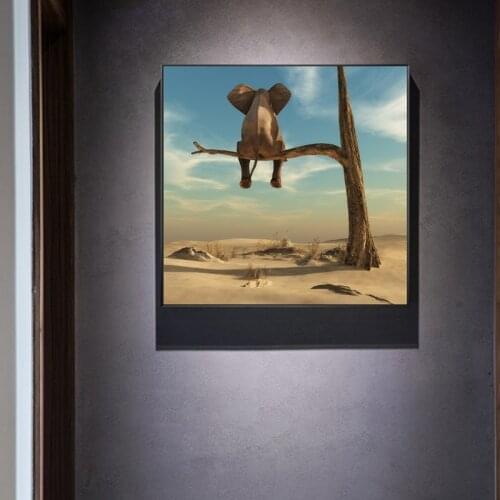 Elephant Sits On Tree Branch Modern Art Canvas Posters And Prints Surrealism Art Paintings Funny Art Animals Pictures Cuadros