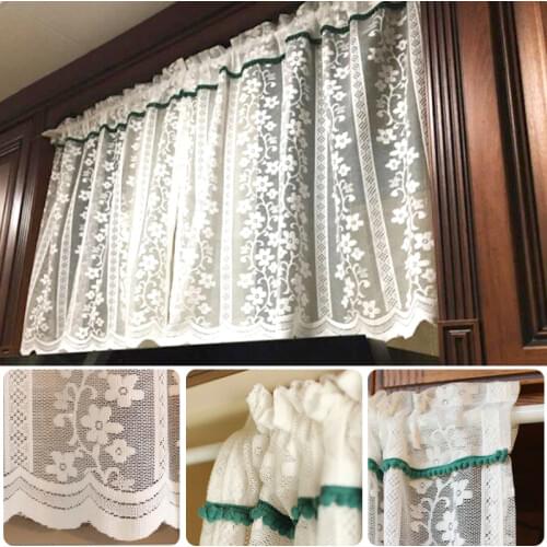 1 Pcs European Style Voile Tulle Sheer Tier Curtain For Kitchen Cabinet Cafe Embroidery Lace Curtains