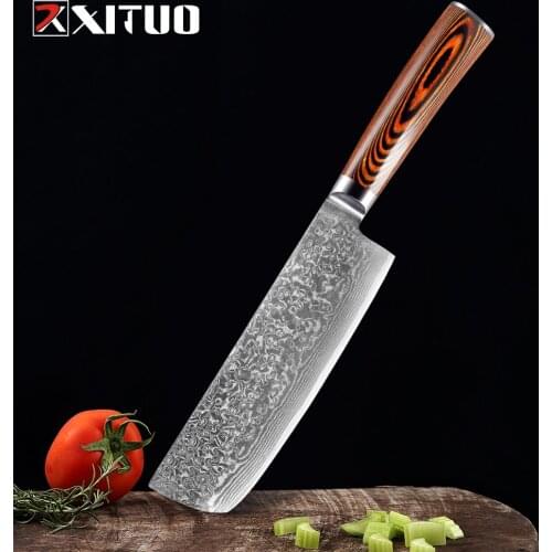 XITUO 7 inch Slicing Knife 67 layer Damascus Stainless Steel Kitchen Knife Hot Selling Home Cleaver Chef Santoku Knife Cooking
