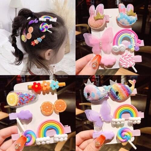 6Pcs/Set Cartoon Fruit Baby Girls Hair Clips Butterfly Flower Kids Children Hairpin Barrettes Baby Hair Accessories