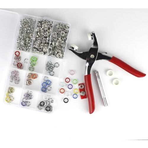 100 Sets 9.5mm metal prong ring snap fasteners/press stud no-sew baby layette suit snap buttons for clothing plier tool kit