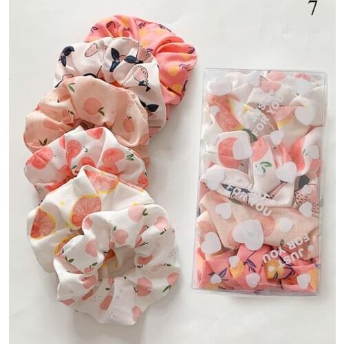 Free 5/6/ Pcs Set Women Scrunchies Pack Korea Striped Floral Print Girls Silky Hairband Hair Ties Ring Set Hair Accessories 2021