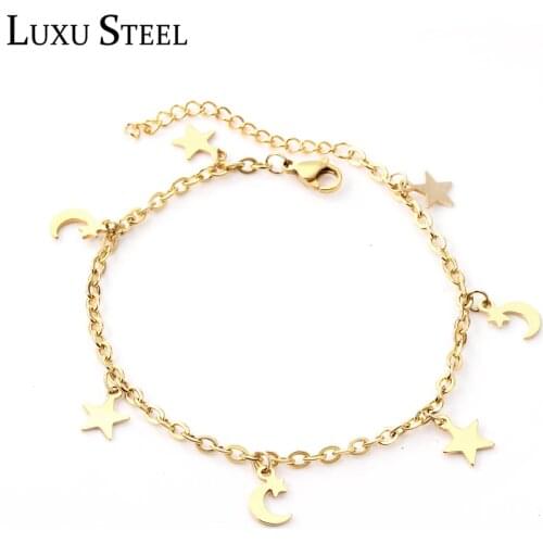 LUXUSTEEL Stainless Steel Leg Bracelet Gold Color Star Shape Rolo Link Chains Anklets For Women Summer Beach Gift Party Collier