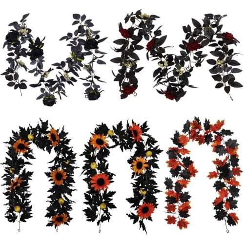 1Pcs 180CM Halloween Black Artificial Rattan Interior Decoration Sunflower Maple Leaf Vine Decoration Garland Party Decoration