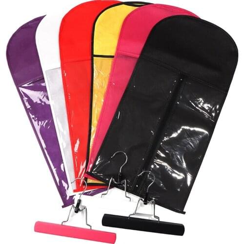 1pc Hair Storage Bag With Hanger Wooden Hanger For Hair Extensions Wig Storage Holder Yellow Purple Pink Wig Bag