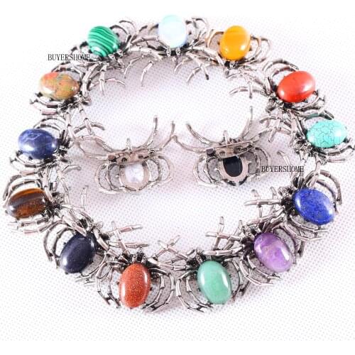 10Pcs 40x33MM Spider Brooch Natural Multi Color Stone Pendant Bead For Men Women Jewelry Gift K700