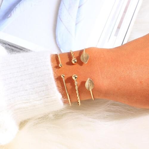 3PCS/LOT New Fashion Gold Color Open Bracelet Set Jewelry Simple Wrap Bracelet for Birthday Popuplar Gift Jewelry