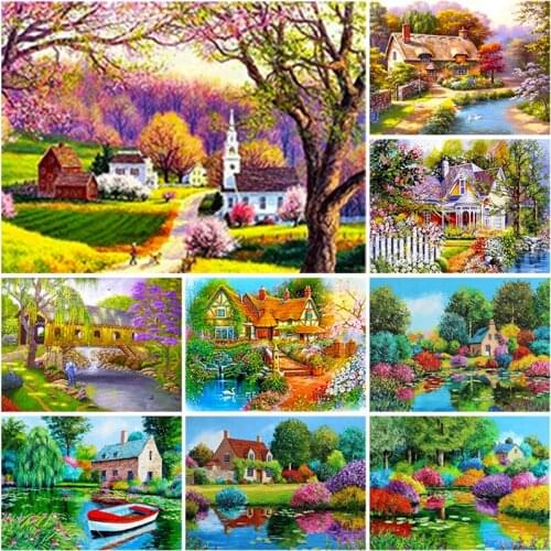 5D Diamond Painting Landscape Villa House Cross Stitch Full Square Drill Diamond Embroidery Mosaic Picture of Rhinestones Decor