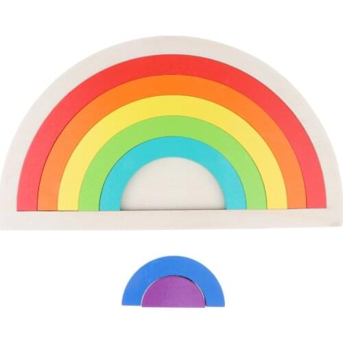 7 Pieces Rainbow Stacker - Wooden Nesting Blocks Creative Building Blocks Educational Learning Toy for Kids