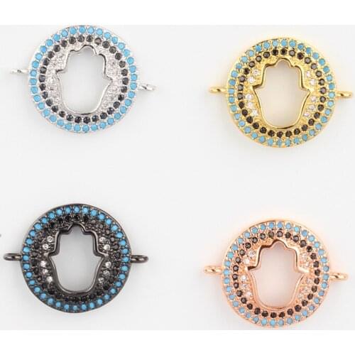 Charms white blue cubic hollow hamsa zirconia round charms connectors 2 loops for diy jewelry making choker necklace bracelet