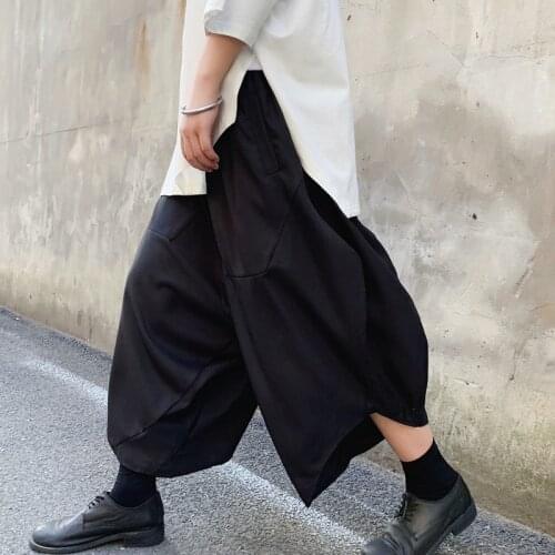 Men autumn street hip hop punk wide leg pants Japanese style harajuku harem pants mens drop crotch baggy joggers elastic waist