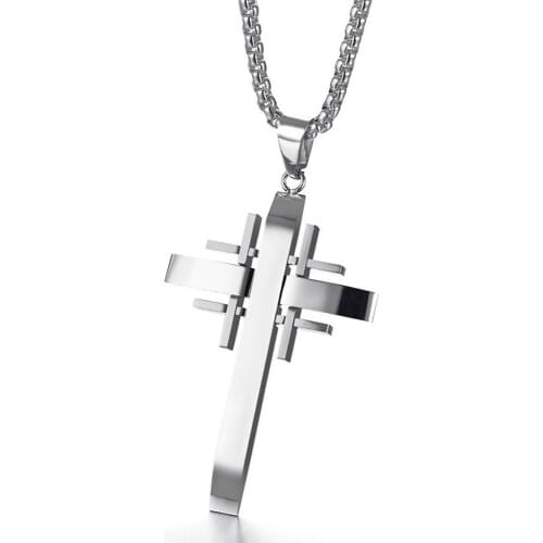 Stylish Stainless Steel Link Chain Jesus Cross Crucifix Pendant Necklaces Men Fashion Jewelry Gold Silver Color Father Gift