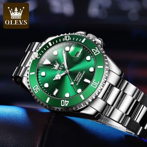 Gold Silver Green Water Ghost Stainless Steel Top Brand Luxury OLEVS GMT Mechanical watches Sport Waterproof Classic Men Watches