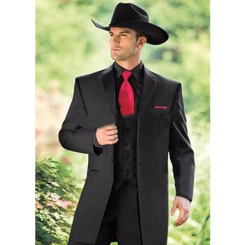 Black Western Tuxedos Cowboy Slim Fit Black Groom Suit Wedding Suit For Men/Prom Suit 3 Pieces(Jacket+Pants+Vest)