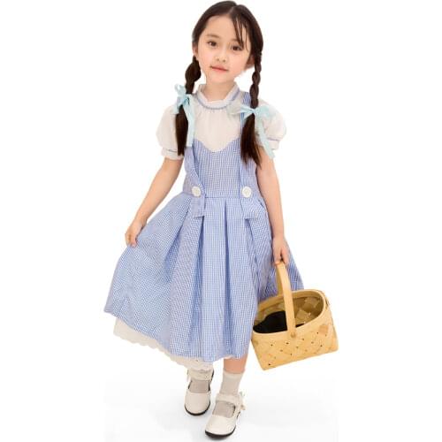 Primary Kid Girls Wizard Of Oz Dorothy Peasant Costume Child One Piece Dress Child Group Cosplay Clothing For Little Girls 4-11T