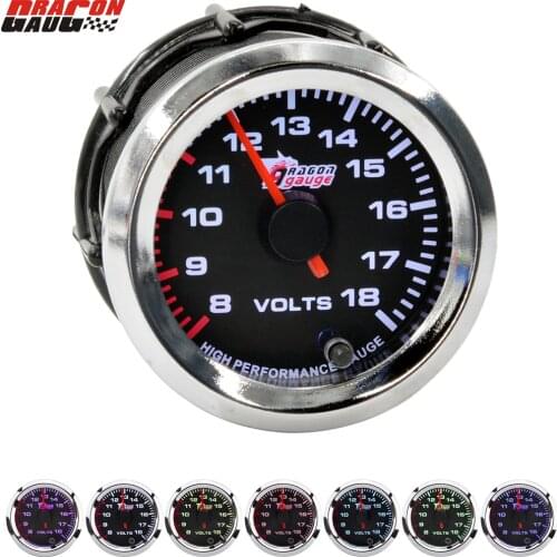 Dragon 2" 52mm Stepper Motor 7 Colors Backlight Auto Car 12V Volt Gauge 8-18 Voltage Voltmete Meter