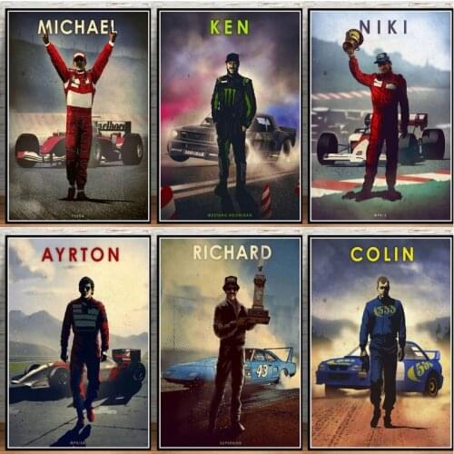 F1 driver Ayrton Senna Colin Lewis Ken Michael Niki Richard retro wall art poster canvas painting home decoration painting