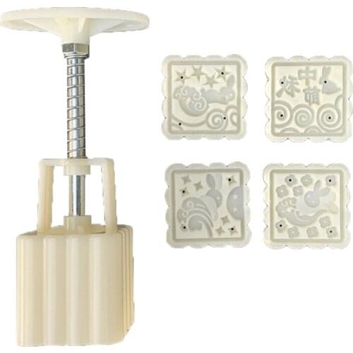 New 50g Mooncake Mold with 4 Stamps Cookie Cutter Hand Press Green Bean Cake Pastry Mould DIY Bakeware Mid-autumn Festival