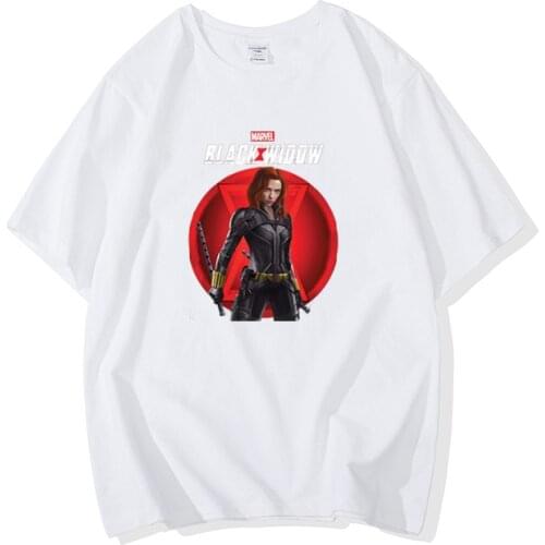 Disney Marvel Avengers Black Widow Loose Cotton T-shirt Printing Graphic T-shirts Short-sleeved Men/Women T Shirts Tops