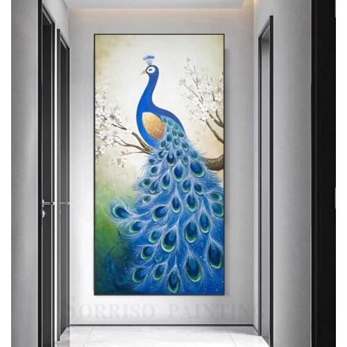 Peacock Oil Canvas Painting Modern Hallway Wall Art Porch Posters And Prints Pictures For Living Room Home Corridor Decor