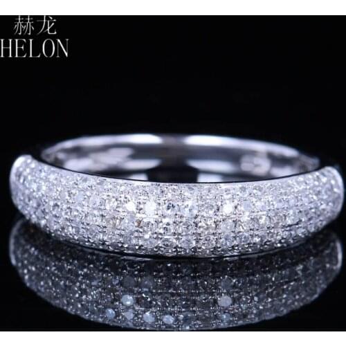 HELON Solid 10k White Gold Cluster Pave 0.5ct Natural Diamonds Women Anniversary Ring Band Engagement Fine Jewelry Diamonds Ring