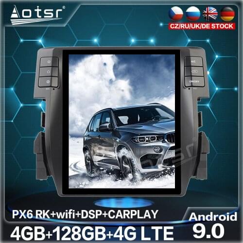 128GB Tesla Vertical Big Screen GPS Navigaiton For Honda Civic 2016 - 2019 Car Radio Tape Recorder Multimedia DVD Video Player