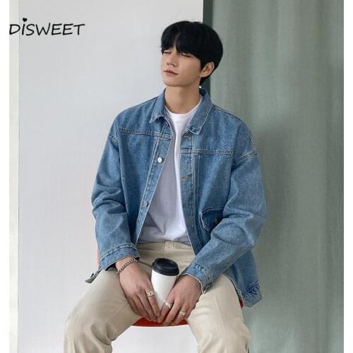Mens denim jacket coat Spring new jacket men Daily travel mens jacket Casual loose jacket men Teen student denim jacket