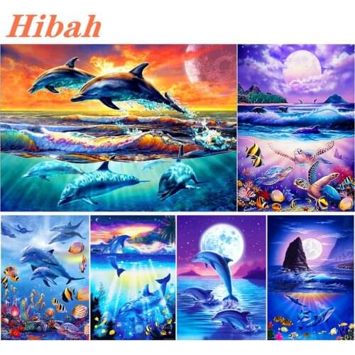 Full diamond embroidery kit 5D DIY diamond painting dolphin seabed animal landscape mosaic home decoration gift