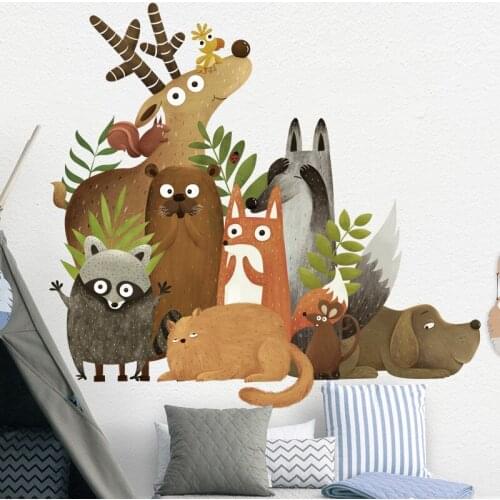 Diy Wall Stickers Cartoon Forest Animal Cat Dog Elk Sticker for Childrens Room Kindergarten Waterproof Wallpaper Wall Decor