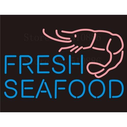 Custom NEON Sign Board Fresh Seafood Glass Tube Party Bar Club Pub Display Store Shop Light Signboard Signage Signs 17*14"