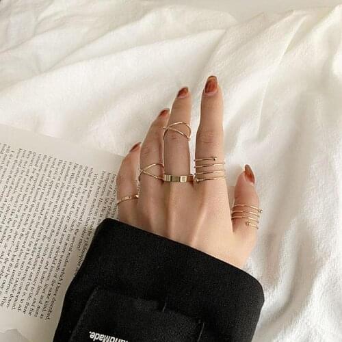 Original Simple Gold Silver Black Color Hollow Geometric Rings Set For Women Fashion Cross Twist Joint Ring Female Jewelry 2021