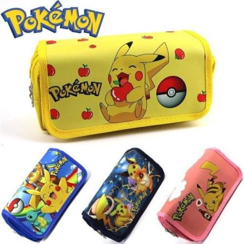 Pokemon Pikachu Listening to Music Sports Printed Pencil Box Double-layer High-Capacity Stationery Box Student Storage Box