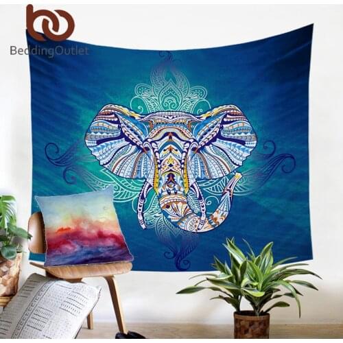 BeddingOutlet Elephant Tapestry Wall Hanging Animal Twin Hippie Tapestry Blue Boho Hippy Bohemian Home Decor 150x150cm Bedspread